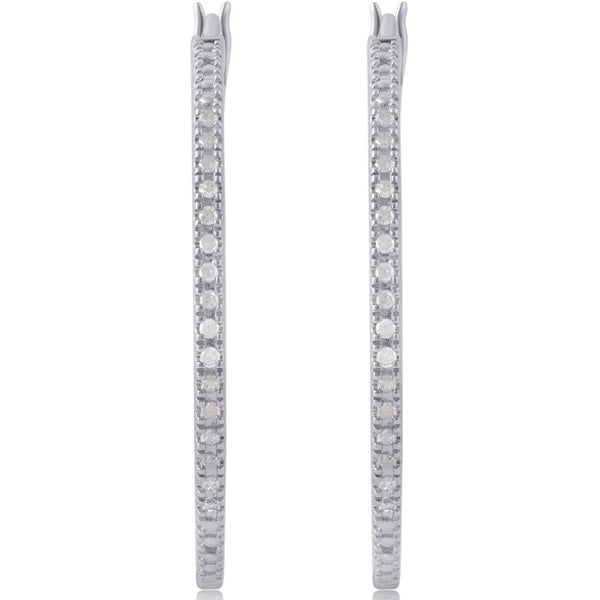 1/4 Carat T.W. Diamond Sterling Silver Hoop Earrings