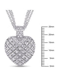 1 Carat T.W. Diamond Sterling Silver Heart Pendant Necklace with 3-Strand Chain