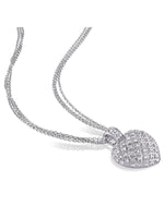 1 Carat T.W. Diamond Sterling Silver Heart Pendant Necklace with 3-Strand Chain