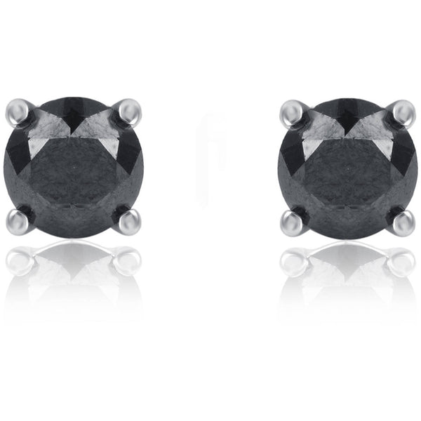 1 Carat T.W. Round Black Diamond Sterling Silver Stud Earrings