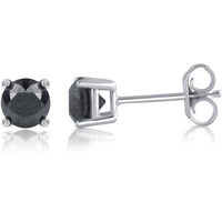 1 Carat T.W. Round Black Diamond Sterling Silver Stud Earrings