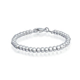 Tiny Simple Basic Round 925 Sterling Silver Bead Ball Strand Bracelet For Teen