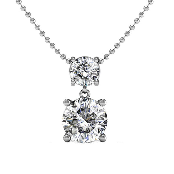 18k White Gold Drop Pendant Necklace with Swarovski Crystals