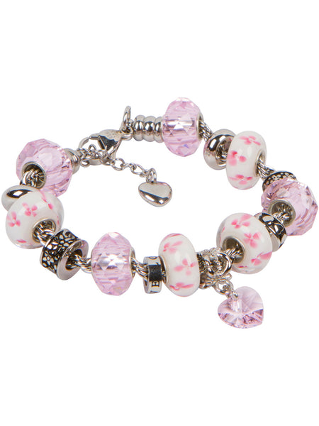 Heart Charm Bracelet With European Bead Charms For Girls