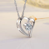 14K White Gold Plated Forever Lover Heart Pendant Necklace For Women