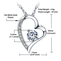 14K White Gold Plated Forever Lover Heart Pendant Necklace For Women