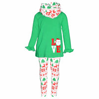 Girls 3 Piece Christmas Santa Love Embroidery Outfit (4t)