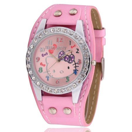 Hello Kitty Style Pink Wideband Crystal Face Teen Adult Watch