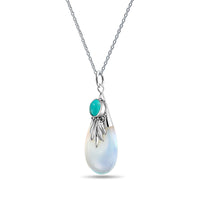 Turquoise Bali Style Tribal Opalite Teardrop Pear Shape Pendant Necklace