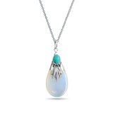 Turquoise Bali Style Tribal Opalite Teardrop Pear Shape Pendant Necklace