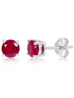 Sterling Silver Created Ruby Gemstone Stud Earrings