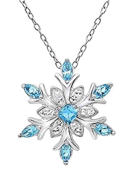 Sterling Silver Blue and White Snowflake Pendant Necklace with Swarovski Crystals