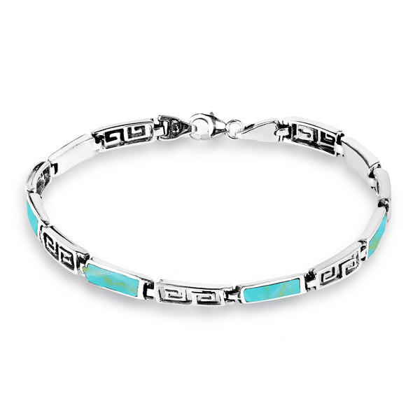 Turquoise Inlay .925 Sterling Silver Link Bracelet for Girls