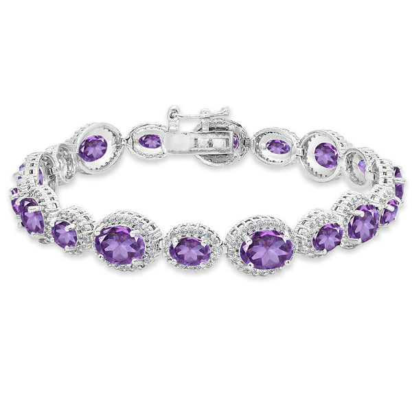 Amethyst & White Topaz Oval Halo Bracelet in Sterling Silver for Girls