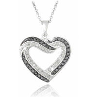 0.50 Carat T.W. Black and White Diamond Silver-Tone Open Heart Necklace