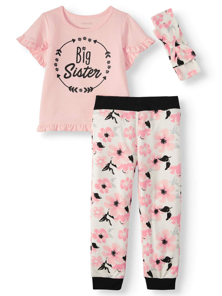 Big Sister T-Shirt, Floral Pants & Headband, 3pc Outfit Set (Baby Girls & Little Girls)