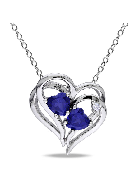 Blue Sapphire and Diamond-Accent Sterling Silver Heart Pendant