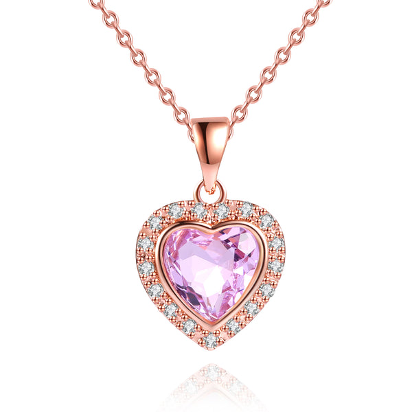 3 Carat Pink Amethyst Heart Necklace in 18k Rose Gold Overlay