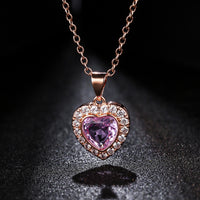 3 Carat Pink Amethyst Heart Necklace in 18k Rose Gold Overlay