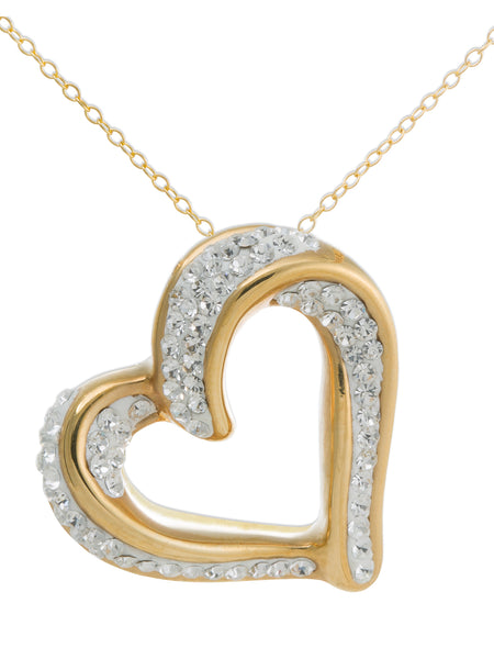 Crystal 18kt Gold over Sterling Silver Slide Heart Pendant, 18"