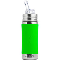 325 Ml Stainless Steel Bottle With Silicone Straw & Sleeve, Green (plastic Free)