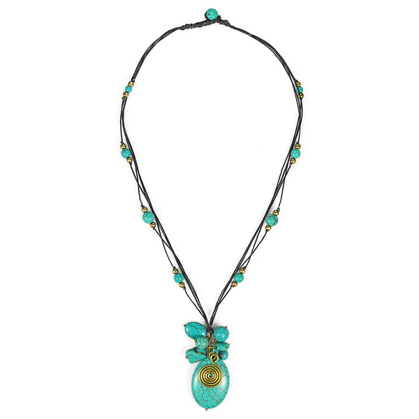 Crowned Oval Turquoise Stone Multi Strand Necklace