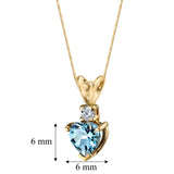 0.7 ct Heart Shape Blue Aquamarine and Diamond Pendant in 14K Yellow Gold, 18"