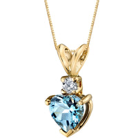 0.7 ct Heart Shape Blue Aquamarine and Diamond Pendant in 14K Yellow Gold, 18"