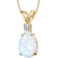 White Opal and Diamond Pendant in 14K Yellow Gold, 18"