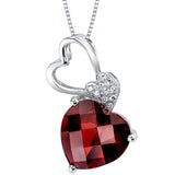 3.2 ct Heart Shape Red Garnet and Diamond Pendant in 14K White Gold, 18"