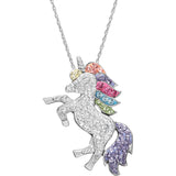 Sterling Silver Crystal Unicorn Pendant, 18" Necklace