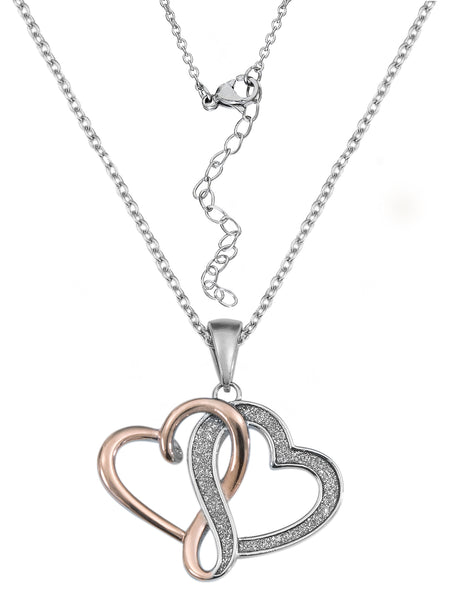 Stainless Steel Interlocking Hearts Pendant, 18