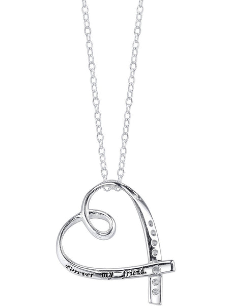 Sterling Silver "First My Daughter, Forever My Friend" CZ Heart Necklace, 18"