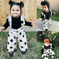 Baby Kids girl long-sleeved clothes T-shirt top+Wave chiffon strap trousers suit