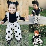 Baby Kids girl long-sleeved clothes T-shirt top+Wave chiffon strap trousers suit