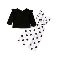 Baby Kids girl long-sleeved clothes T-shirt top+Wave chiffon strap trousers suit